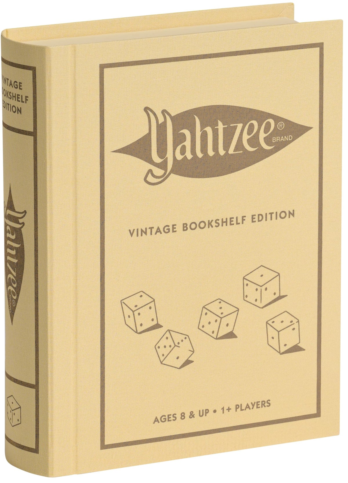 WS Game Company Yahtzee Vintage Bookshelf Edition linen cover for stylish shelf display