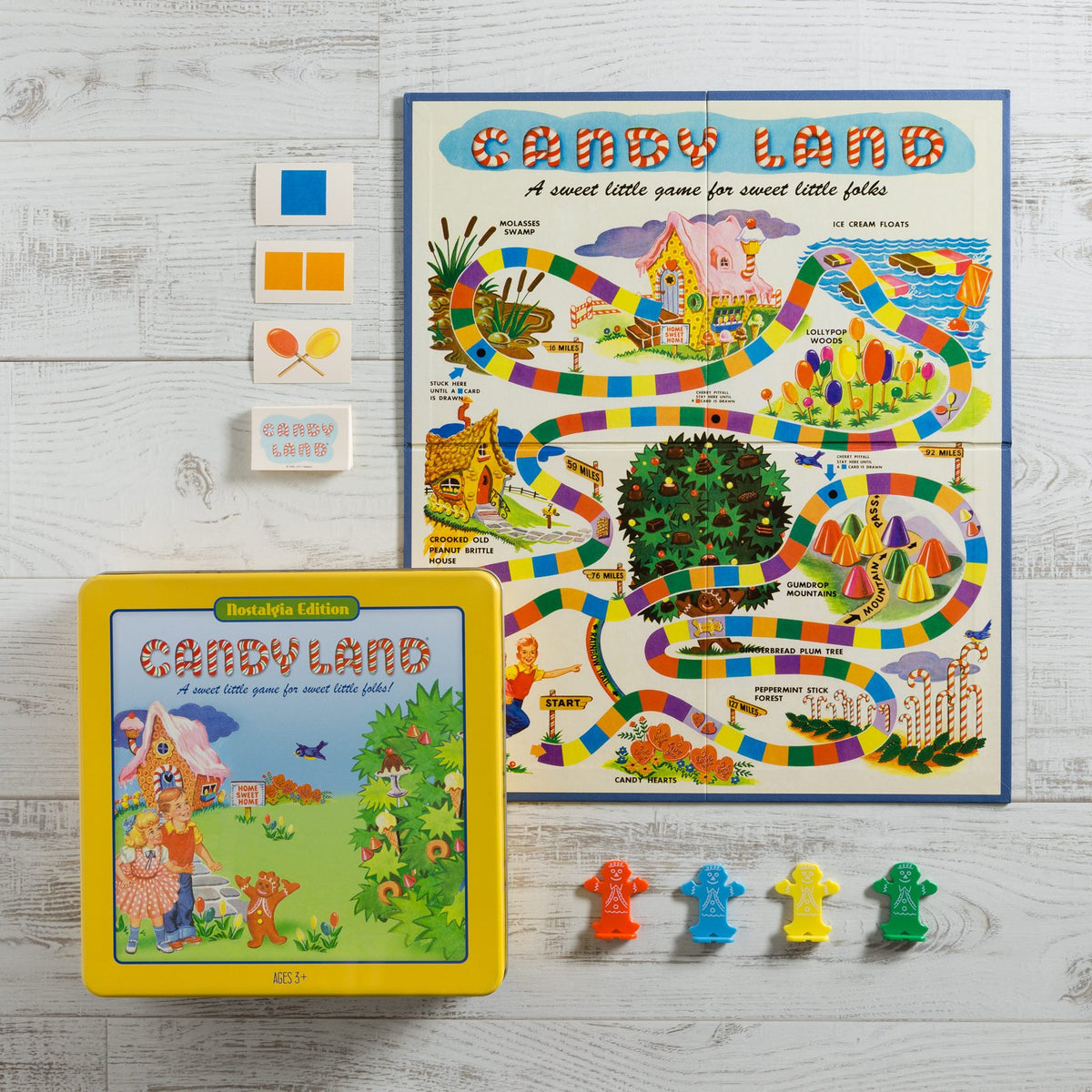 Candy Land Nostalgia Edition metal tin preserves the full game set in style.
