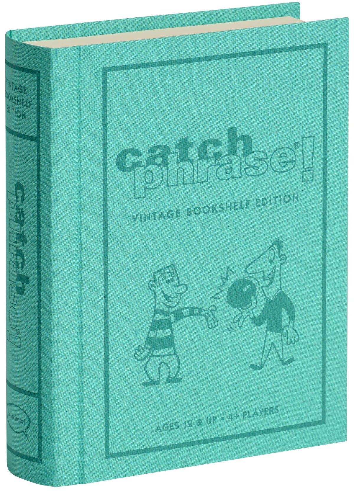 WS Game Company Catch Phrase front view in linen book case, stylish for family game nights.