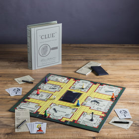 WS Game Company Clue Vintage Bookshelf Edition linen-wrapped case adds decor and storage