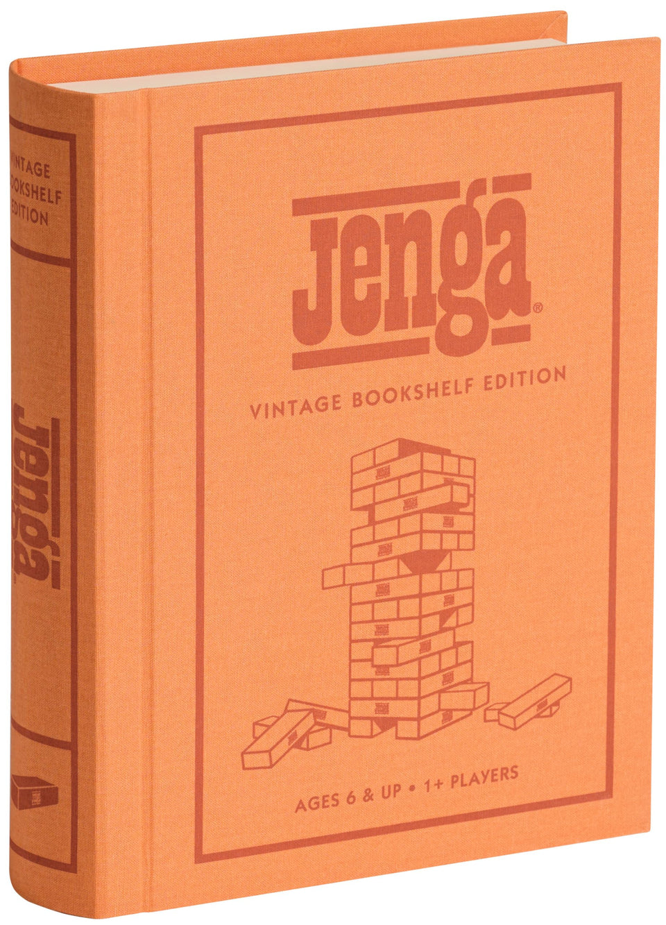 WS Game Company Jenga Vintage Bookshelf Edition book box for stylish storage and display.