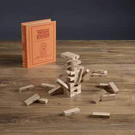 WS Game Company Jenga Vintage Bookshelf Edition linen-wrapped case adds premium protection.