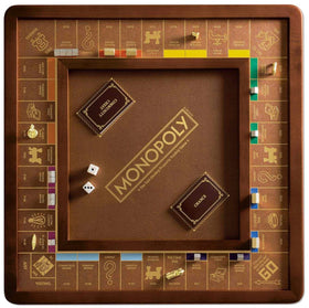WS Game Company Monopoly Luxury Edition burl wood cabinet, elegant centerpiece for game night gatherings.