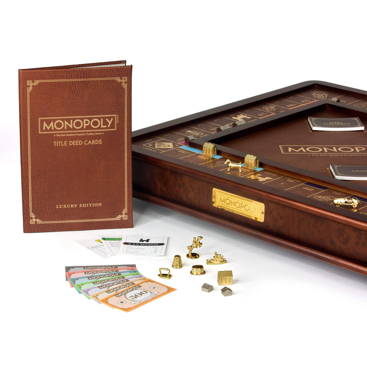 WS Game Company Monopoly Luxury Edition title deed card holder in faux leather.