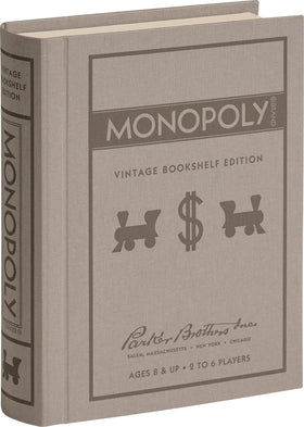 WS Game Company Monopoly vintage bookshelf box displayed on a shelf for space-saving décor