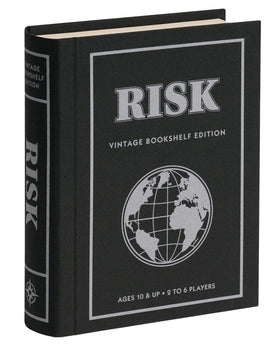 WS Game Company Risk Vintage Bookshelf Edition with linen-wrapped book case for elegant shelf display