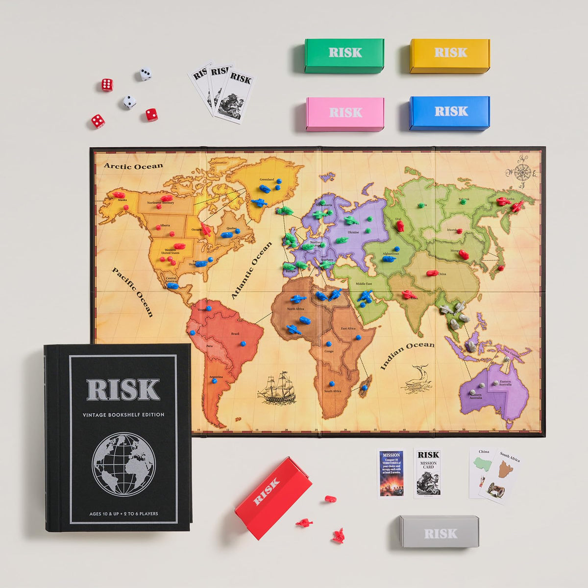 WS Game Company Risk Vintage Bookshelf Edition slipcase protects components during transport