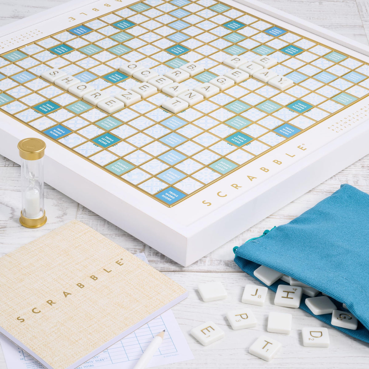WS Game Company Scrabble Bianco Edition canvas tile pouch keeps tiles organized