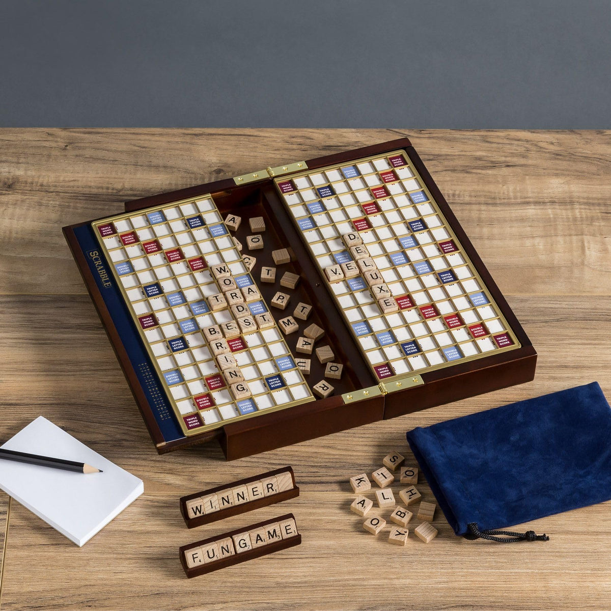 WS Game Company Scrabble Deluxe Travel Edition built-in storage for tiles and racks