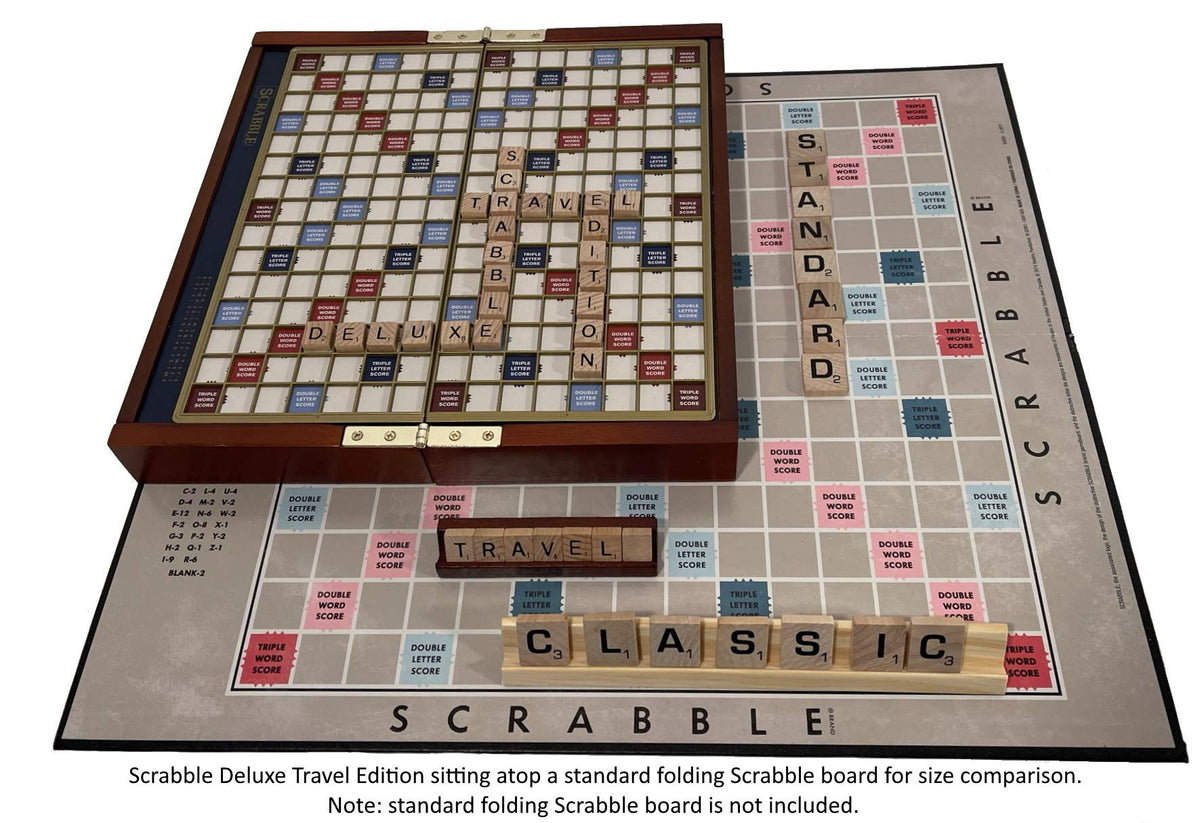 WS Game Company Scrabble Deluxe Travel Edition 100 wooden tiles and four racks ready for play