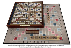 WS Game Company Scrabble Deluxe Travel Edition 100 wooden tiles and four racks ready for play