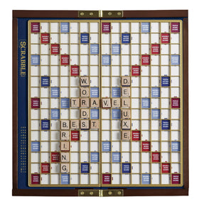 WS Game Company Scrabble Deluxe Travel Edition wood case for easy portability and storage