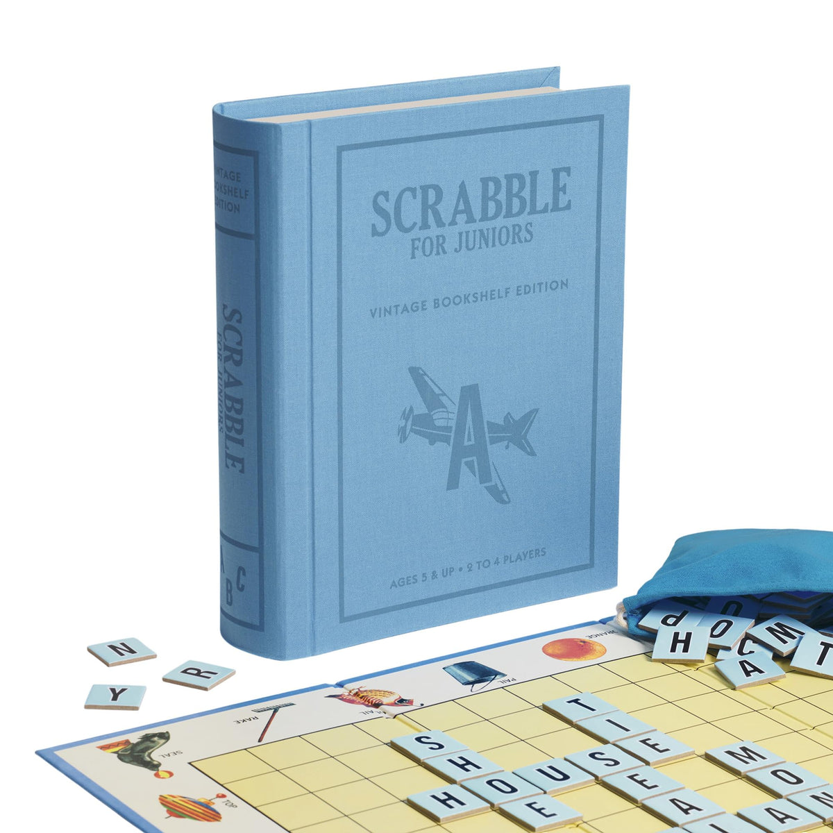 WS Game Company fabric-wrapped box doubles as decor on a bookshelf.