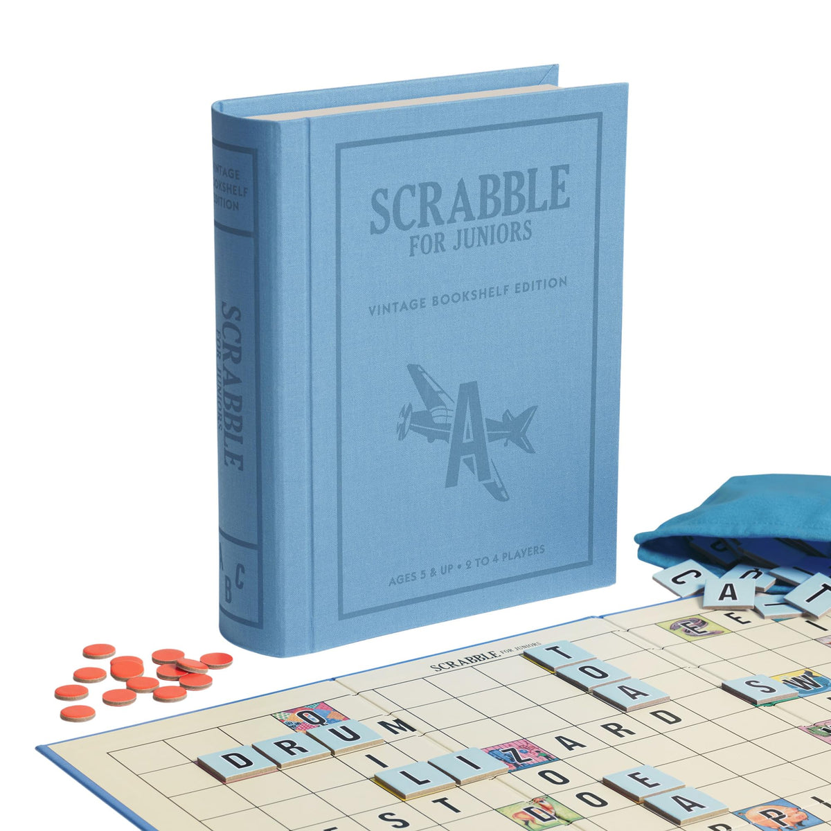 WS Game Company Scrabble Juniors internal storage tray keeps tiles organized and ready.