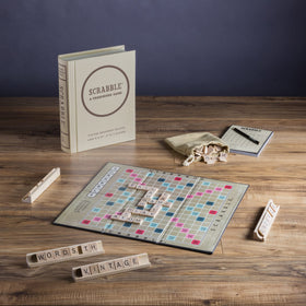 WS Game Company Scrabble vintage bookshelf edition classic board and tiles for premium family game nights