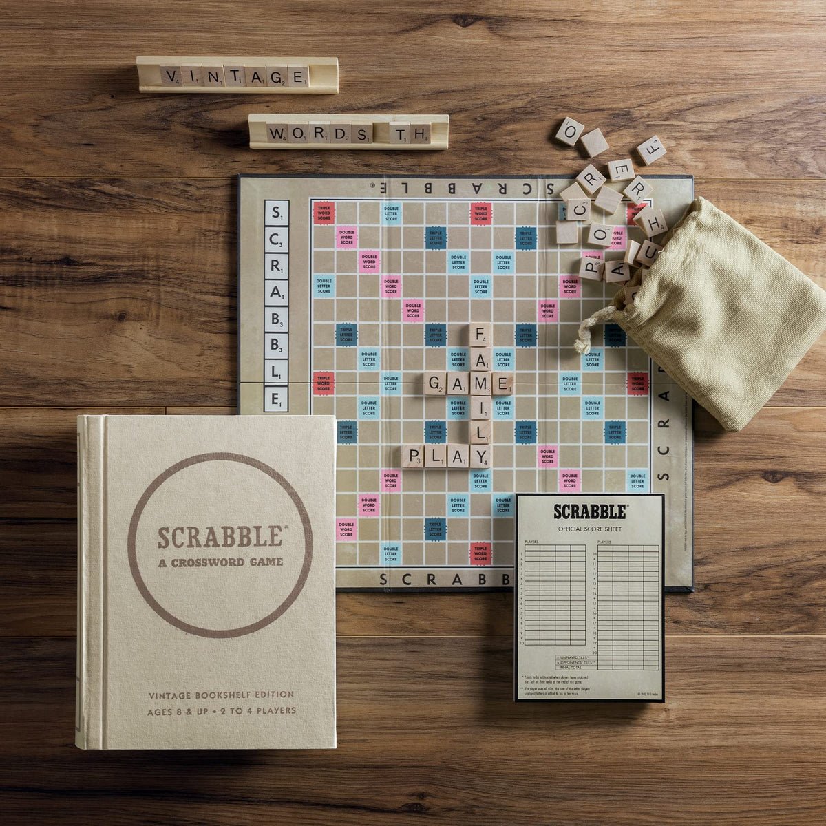 WS Game Company Scrabble vintage bookshelf edition solid wood tiles and racks for sturdy play