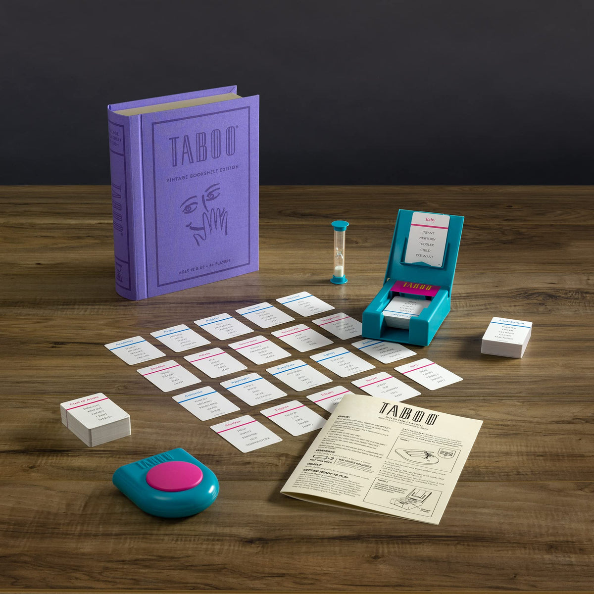 WS Game Company Taboo Vintage Bookshelf Edition card deck, quick rounds for lively parties