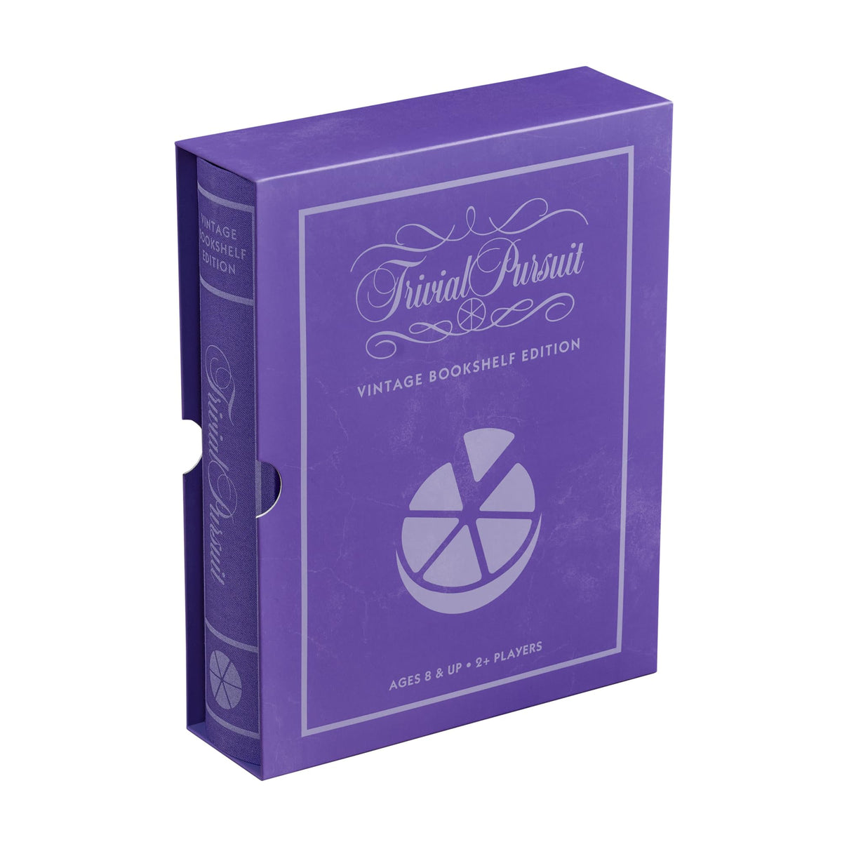 WS Game Company Trivial Pursuit Vintage Bookshelf Edition packaging highlighting shelf ready design