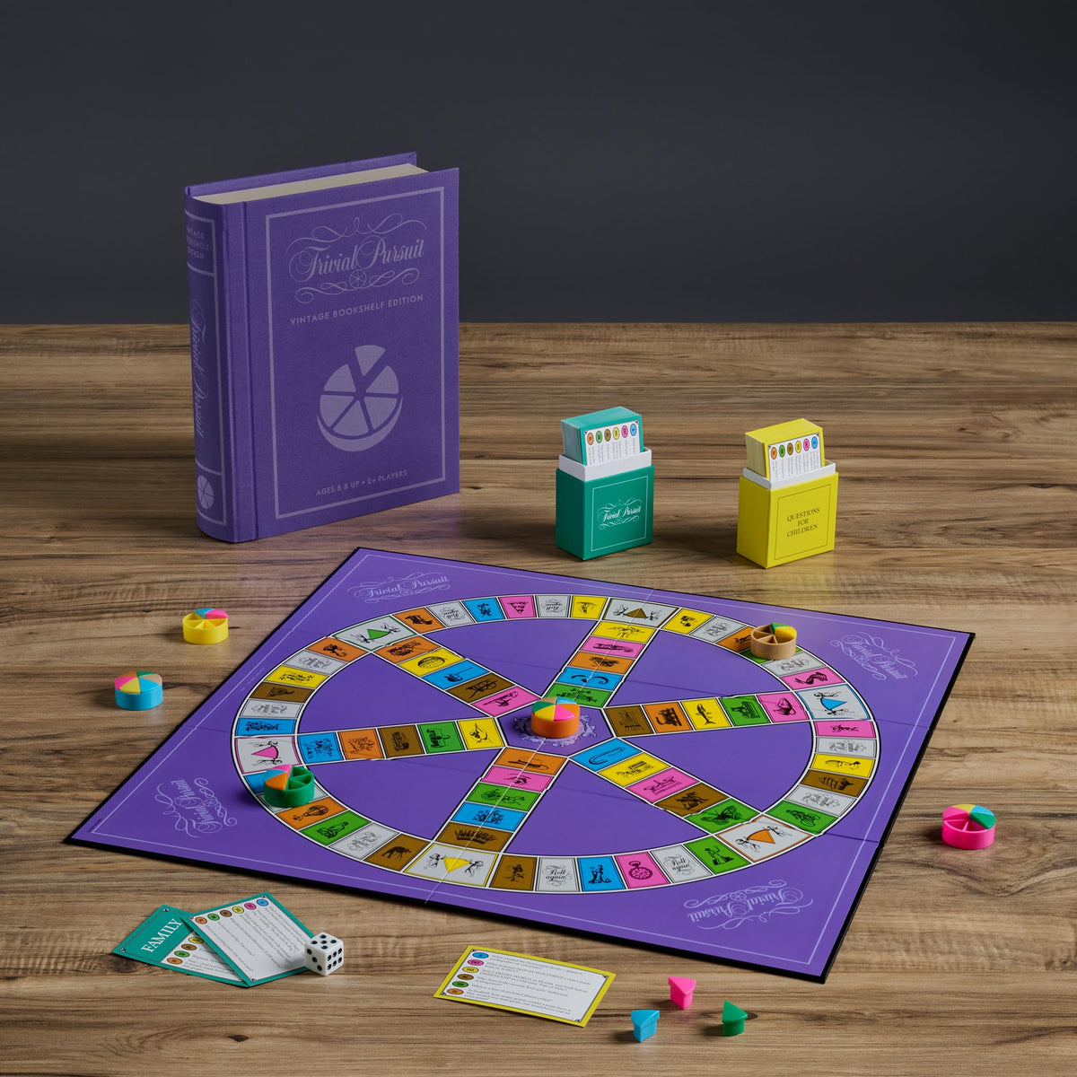 WS Game Company Trivial Pursuit Vintage Bookshelf Edition wedges shown to track scoring