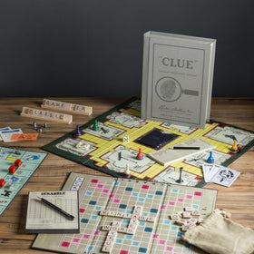WS Game Company Clue bookcase set with mystery themed play