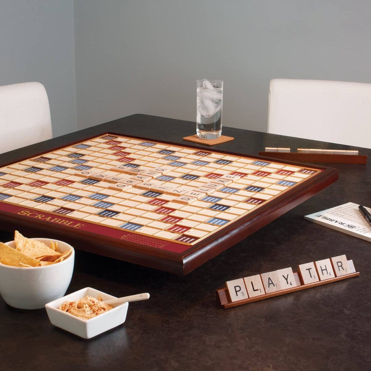Mahogany finish adds elegance to game room with Scrabble Giant Deluxe