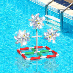 WSBXBB pool bird deterrent windmill with reflective panels deters ducks.