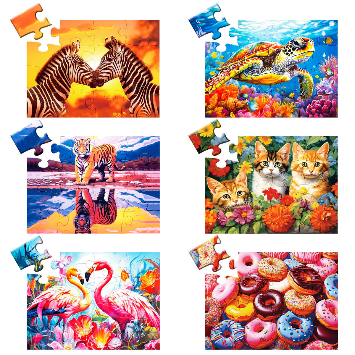 WSCXSC 6-pack dementia puzzles with 16 pieces, neatly stored in a bag for easy handling.