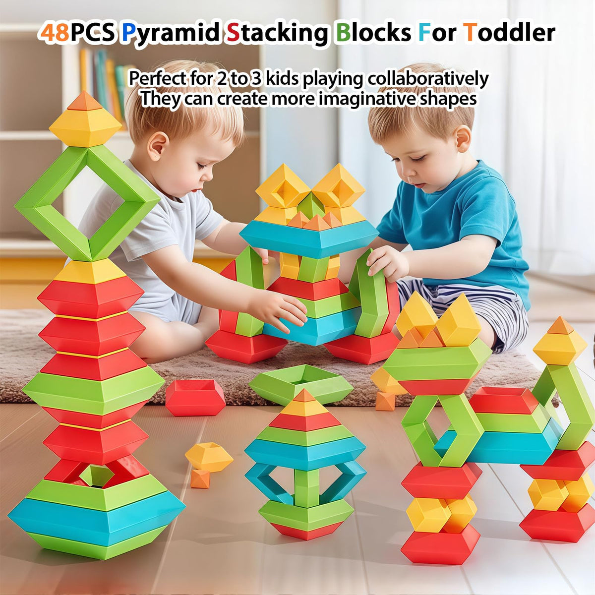 WSKC blocks in bright colors ready for stacking and learning.