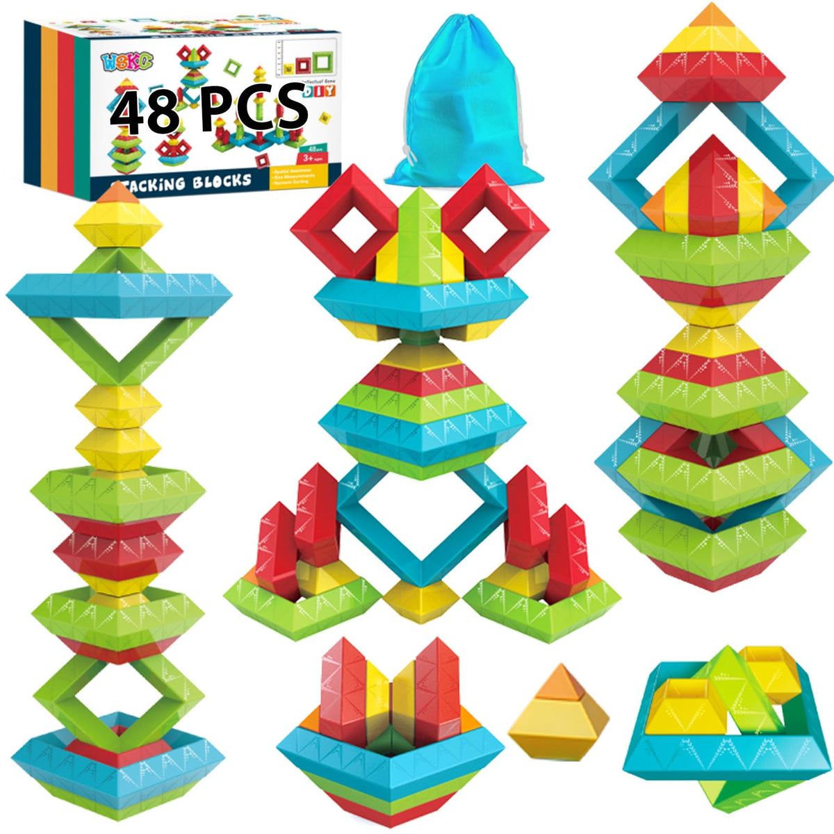 WSKC 48pcs building blocks stacked in top view for creative play.