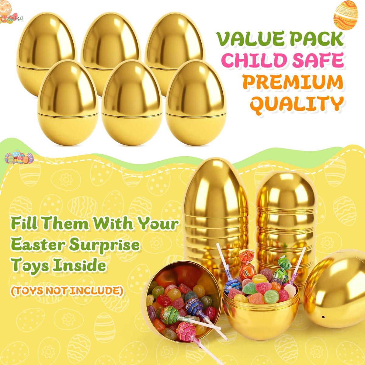 Wsorik Easter basket with gold egg fillers and treats.