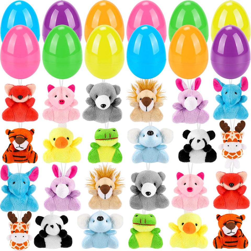 Wsorik Easter eggs with plush toys for colorful egg hunts.