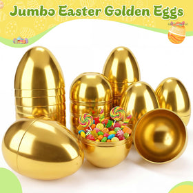 Wsorik jumbo golden egg placed in a festive egg hunt setup.