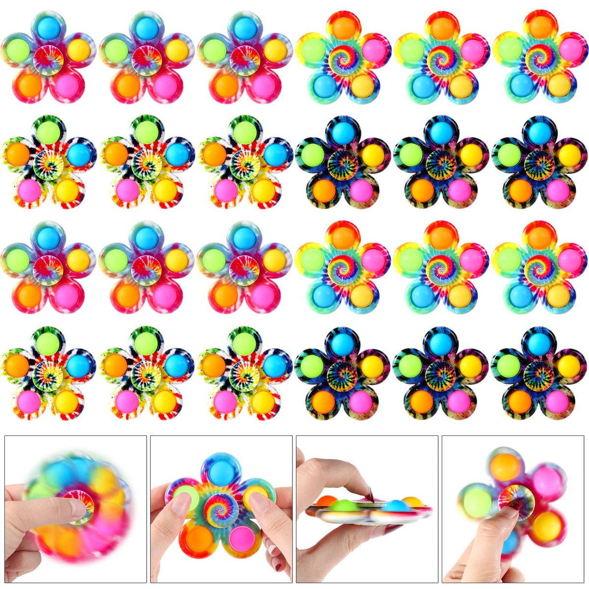 Wsslon 24-pack fidget spinners in party favor boxes, ideal for classroom rewards.