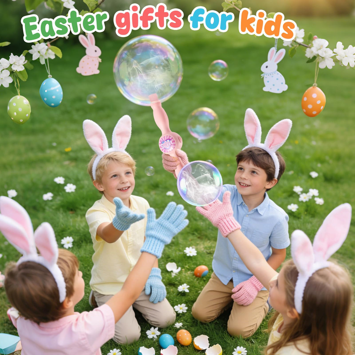 WTUST bubble wand in action producing vibrant bubbles for lively party moments.
