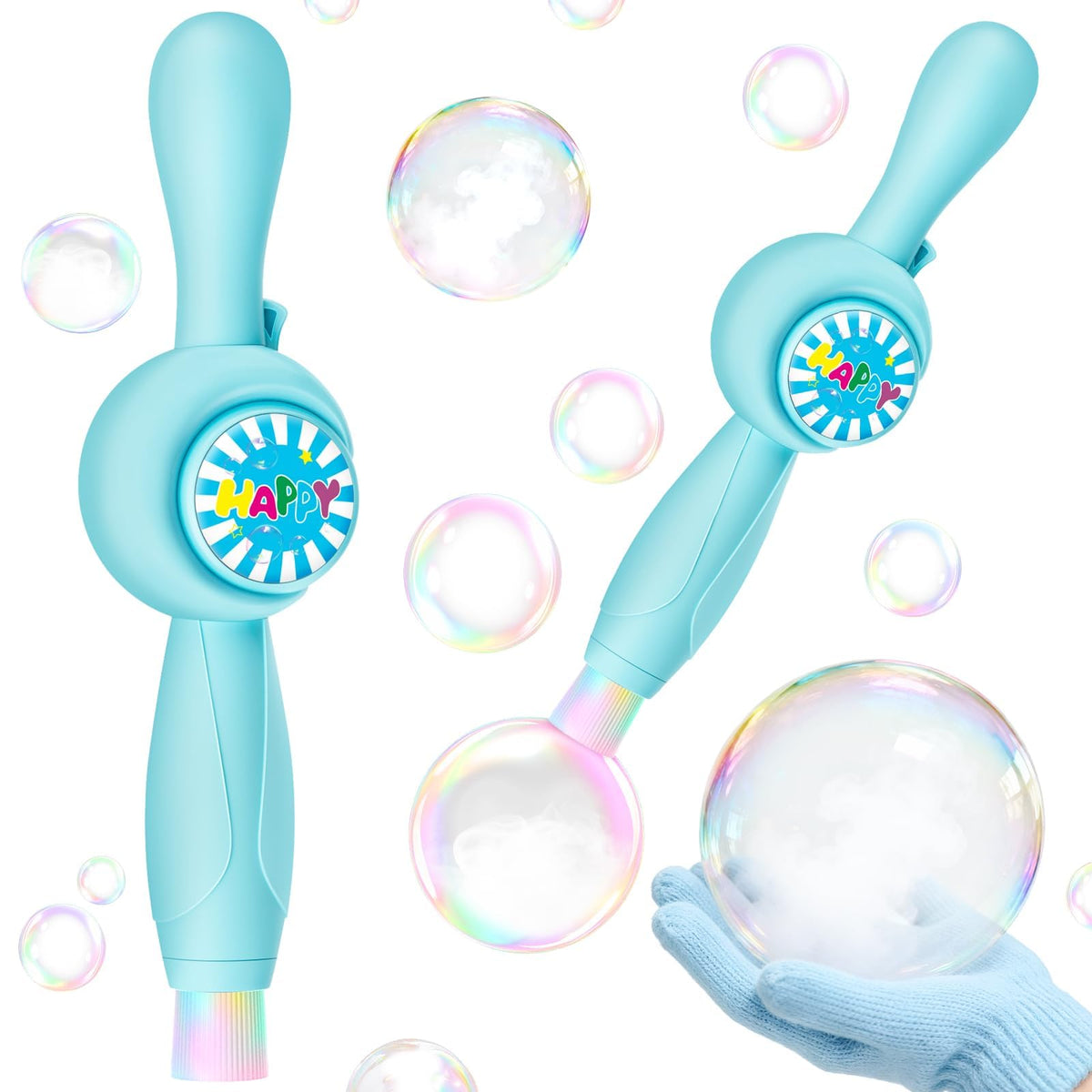 WTUST upgrade bubble wand front view with colorful lights for outdoor play