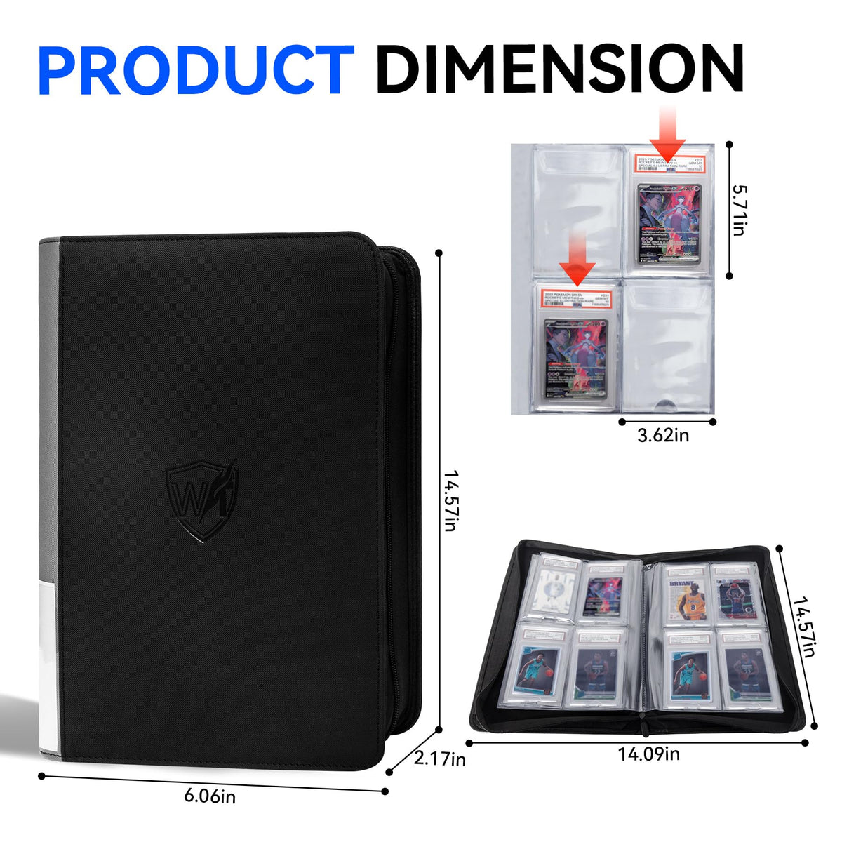 WTVIDAS Graded Card Binder four-pocket pages inside demonstrate easy access and secure top-loading pockets.