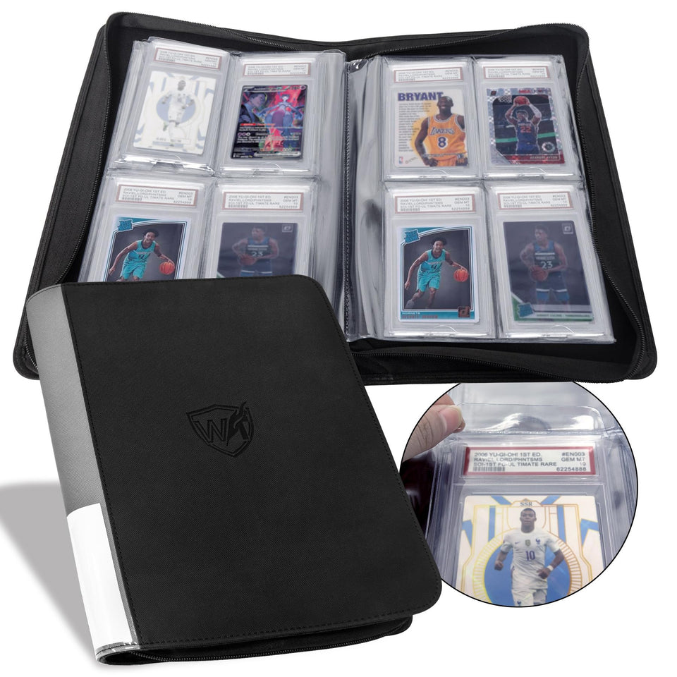 WTVIDAS Graded Card Binder gray-black front view showing organized slab storage for PSA cards.