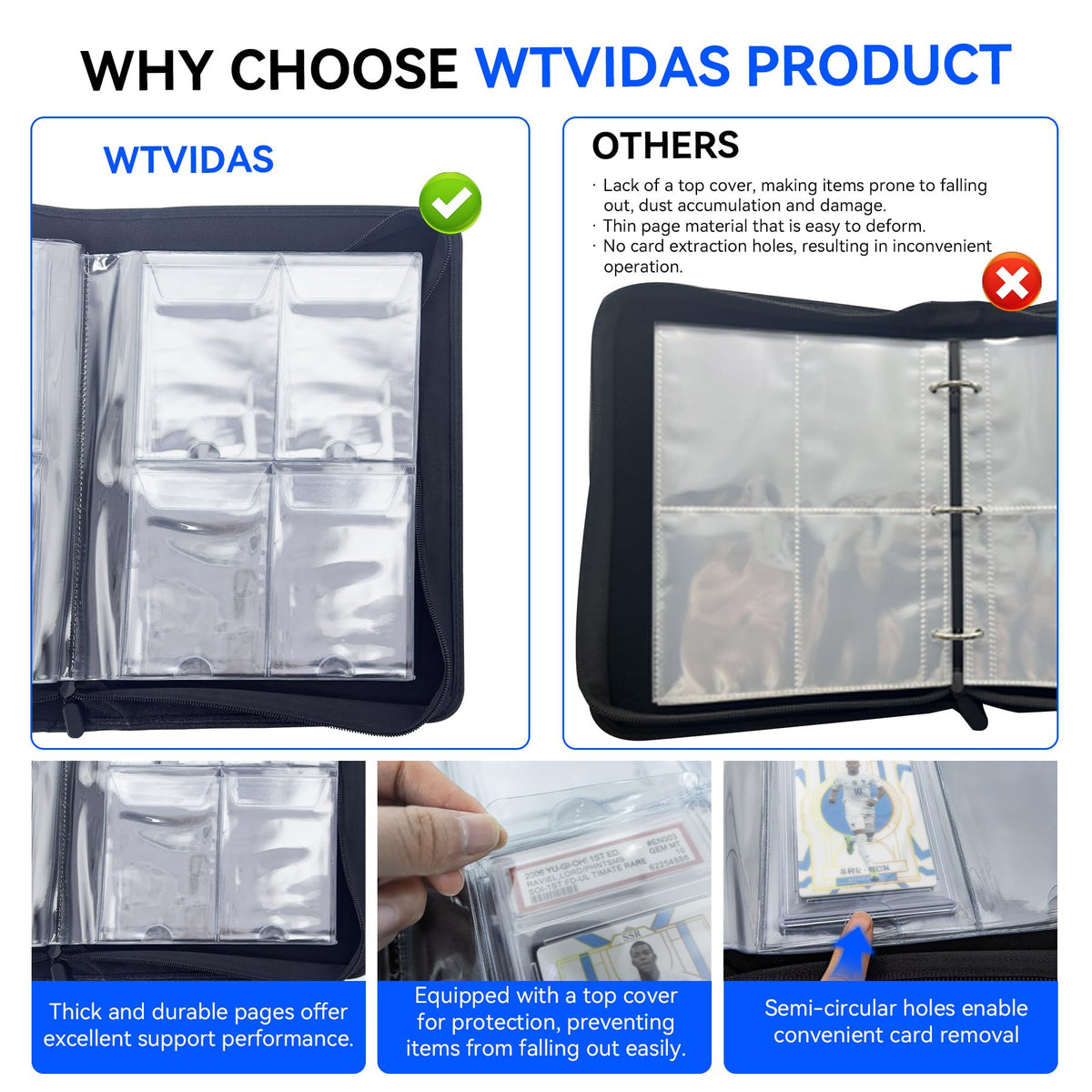 WTVIDAS Graded Card Binder PSA CGC CSG compatibility covers common slab types.
