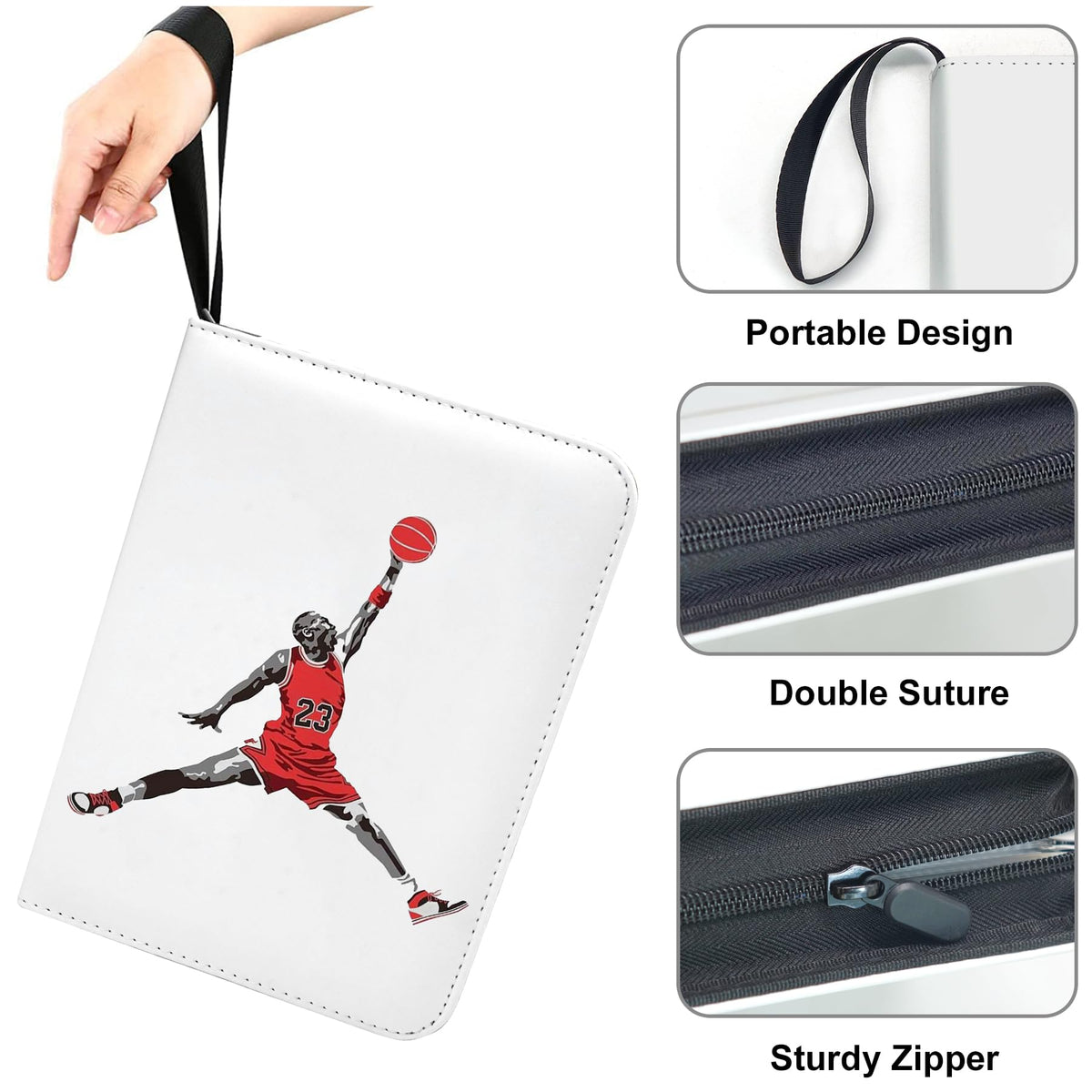 Portable binder with wrist strap for secure transport on the go.