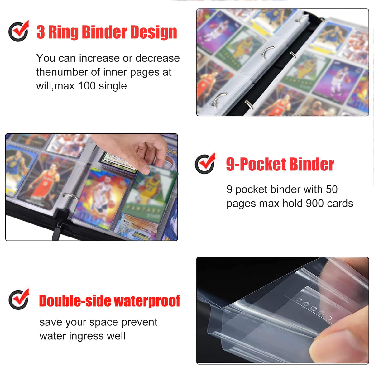 WTVIDAS three-ring metal clips allow easy card addition or removal.