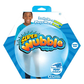 Wubble Super Bubble Ball blue with pump ready for outdoor play.