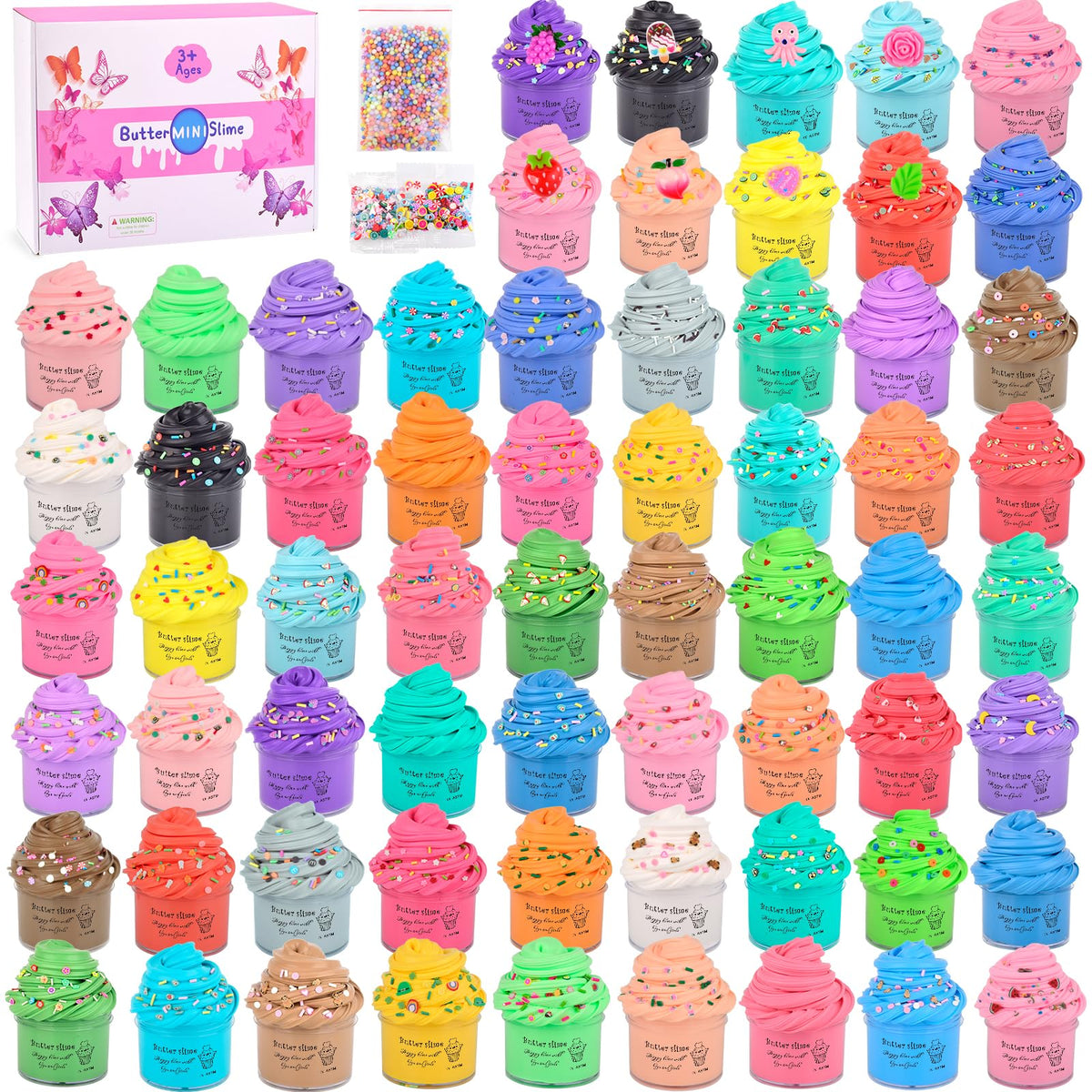WUJYLY 64-piece mini slime kit pack for classroom prizes and party favors.