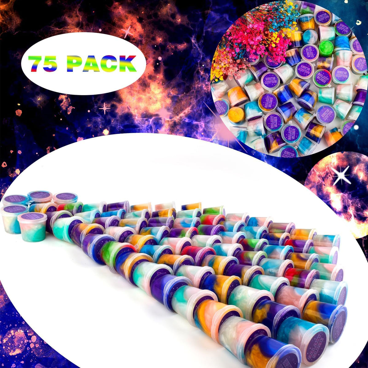WUJYLY Galaxy Slime jars with 1 oz packs, easy to hand out