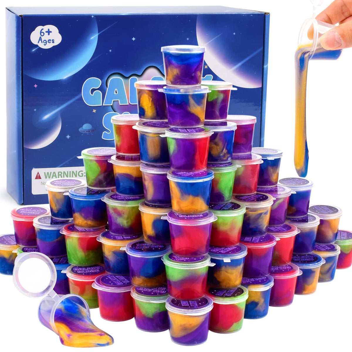 WUJYLY Galaxy Slime Kit 60-pack packaging with vibrant colors for party favors.