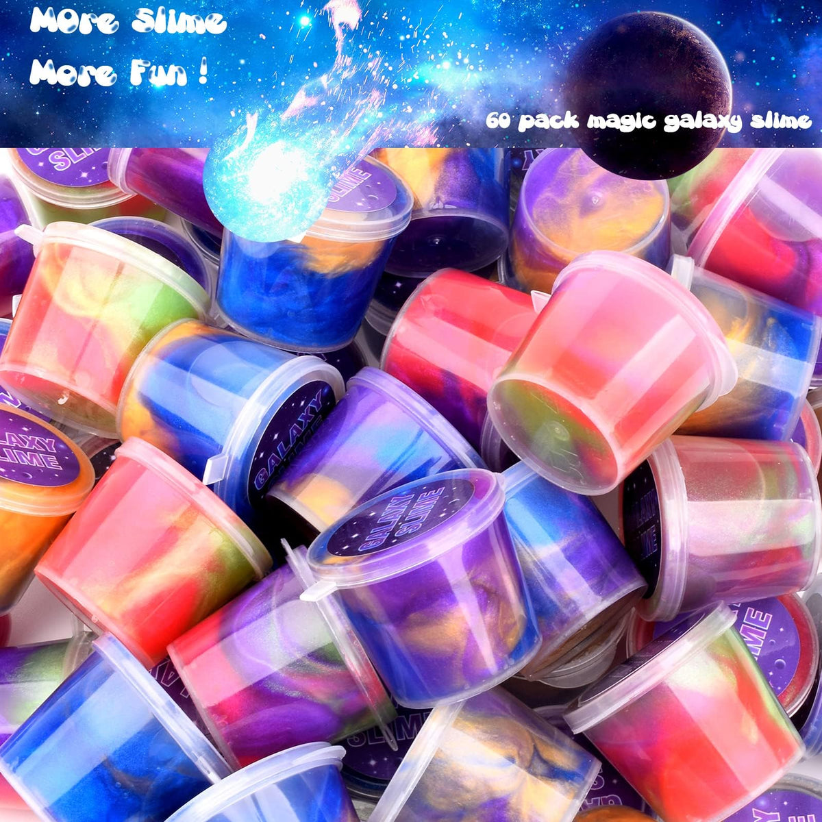 WUJYLY Galaxy Slime Kit safety certified packaging emphasizes child safe play.