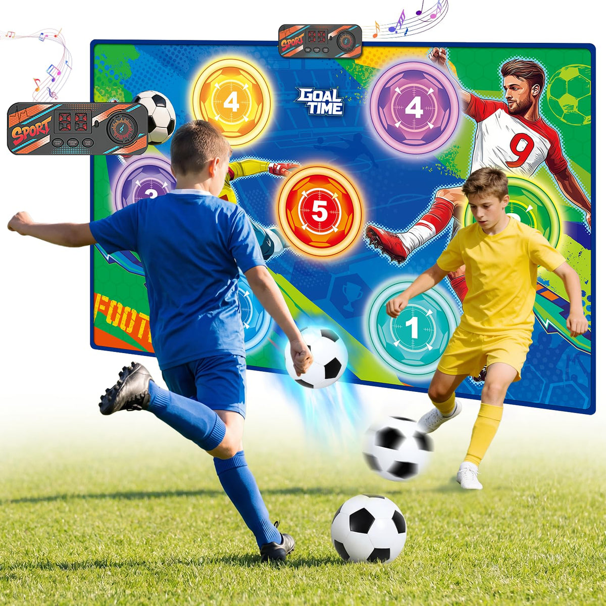 WUPIOS electronic scoring soccer mat displaying real-time score for kids' play