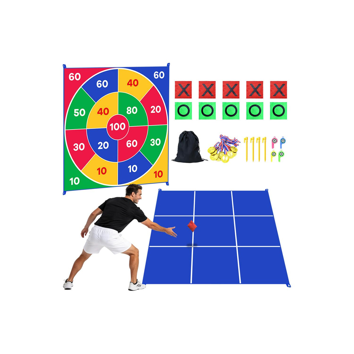 WUPIOS giant tic tac toe mat for outdoor family fun and easy setup.