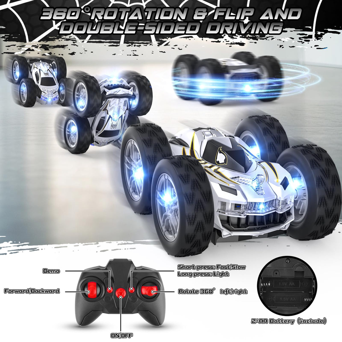 Wupuaait RC car performing 360-degree rotation for quick direction changes.