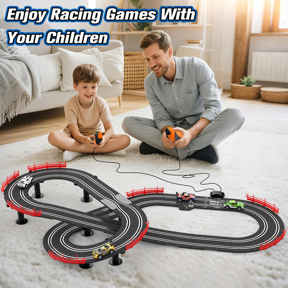 Wupuaait track with enhanced magnets helps keep cars on track.