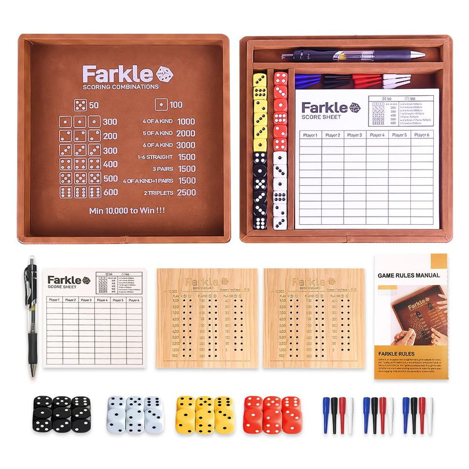 WUQIREN Farkle dice tray in brown PU leather for stylish game nights and easy cleanup